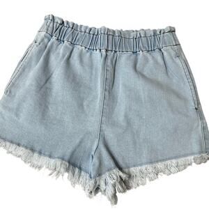 TINSEL Light Wash Frayed Hem Jean Shorts Size 29 Cinch Hight Waist Denim BOHO